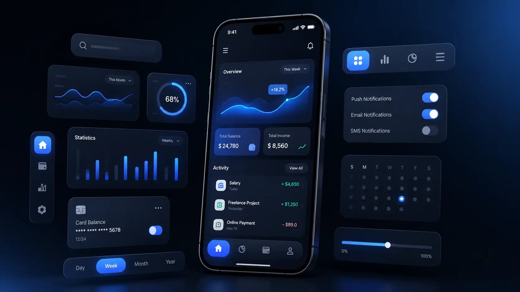 Mobile app development showcase with iOS and Android apps for healthcare and e-commerce clients